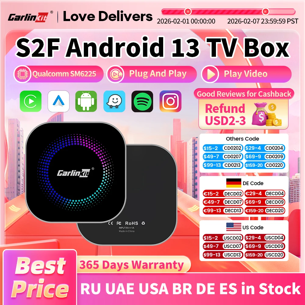 Android 13 TV Box CarlinKit Wireless Android Auto & CarPlay Ai Box SM6225 8-Core Split Screen 4G LTE For IPTV Netflix Play Store