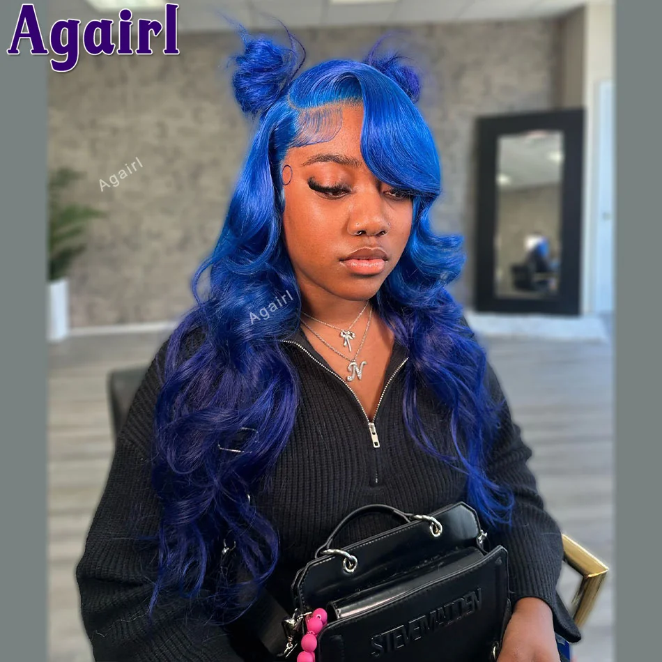 

Navy Blue Lace Front Wigs Human Hair 6X4 Lace Closure Wig 200 Density Body Wave Wigs For Women Transparent 13x6 Lace Frontal Wig