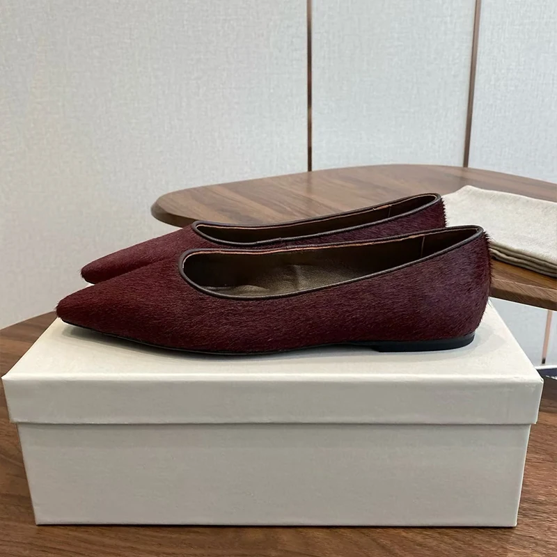 Women Pointed Toe Shllow Mouth Horsehair Lazy Loafers Flat Bottom Walking Shoes Spring Autumn Single Shoes Zapatos De Mujer