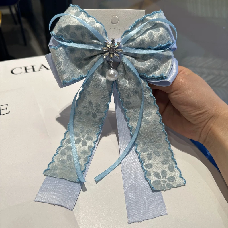 Accessoires pour cheveux coréens, pince à cheveux en maille Double couche avec nœud, épingle à cheveux élégante en strass pour femmes, fleur