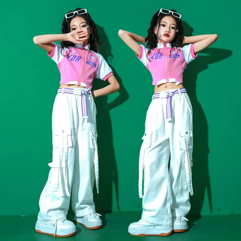Girls Crop Top Cargo Pants Street Dancing Clothes for Teenage Ballroom Hip Hop Clothing  Children Jazz Street Dance Costumes image 3