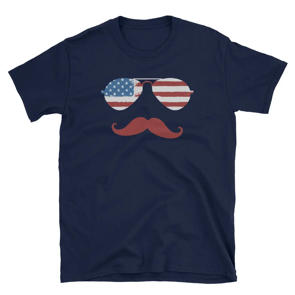 American USA Flag Aviator Sunglasses Mustache Merica T Shirt