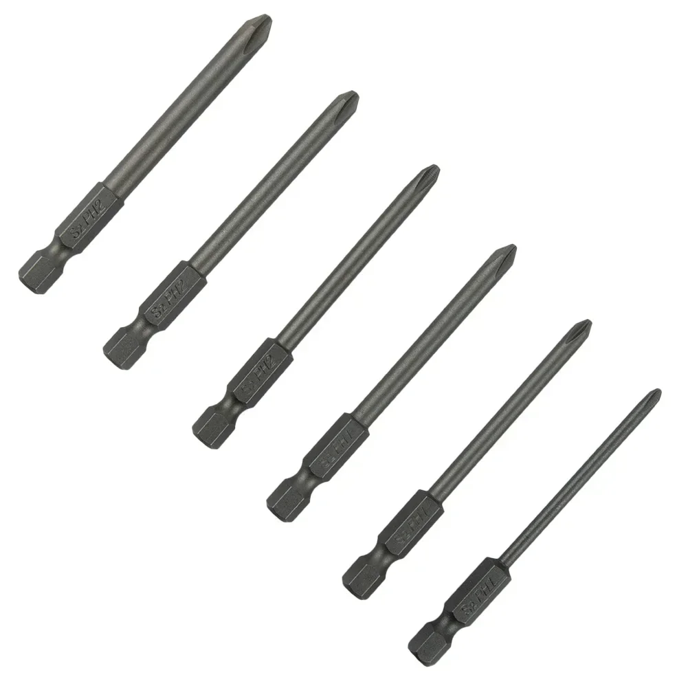 6pcs 75mm Length Cross Screwdriver Bits Set Alloy Steel Magnetic Hex Cross Head 1/4'' ShankScrewdriver Bit Hand Tools PH1 PH2