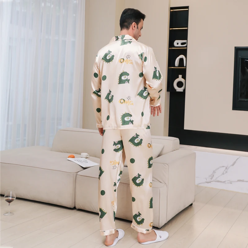 Men's pajamas long sleeves summer ice beautiful home clothes men's spring and autumn casual thin cardigan can wear out two suits