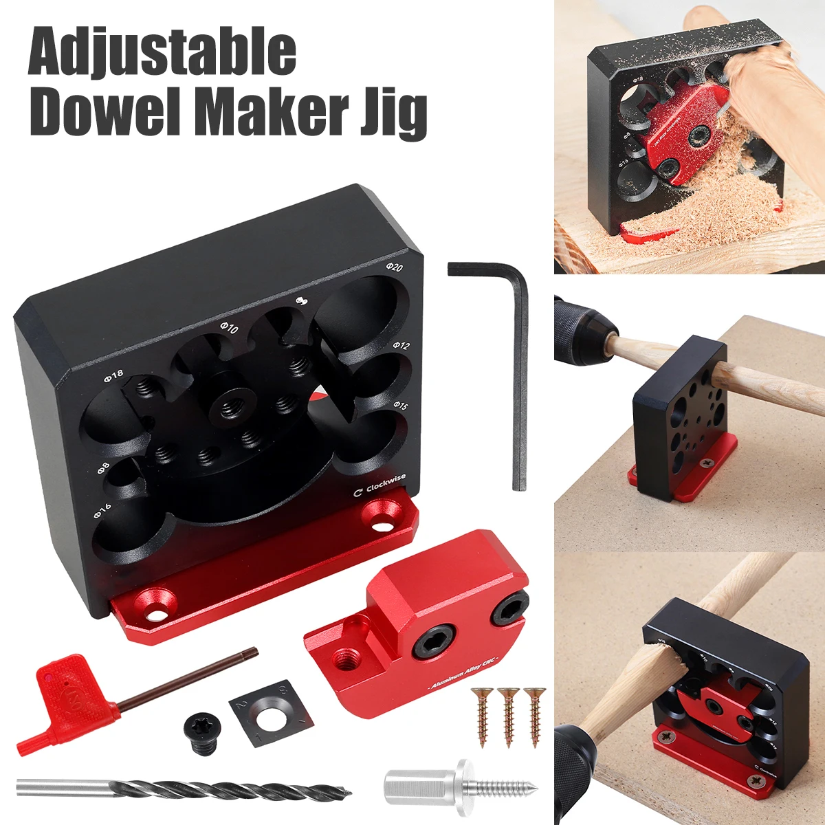

8 Holes Adjustable Dowel Maker Jig 8-20mm with Carbide Blades Woodworking Electric Drill Milling Dowel Round Rod Auxiliary Tool