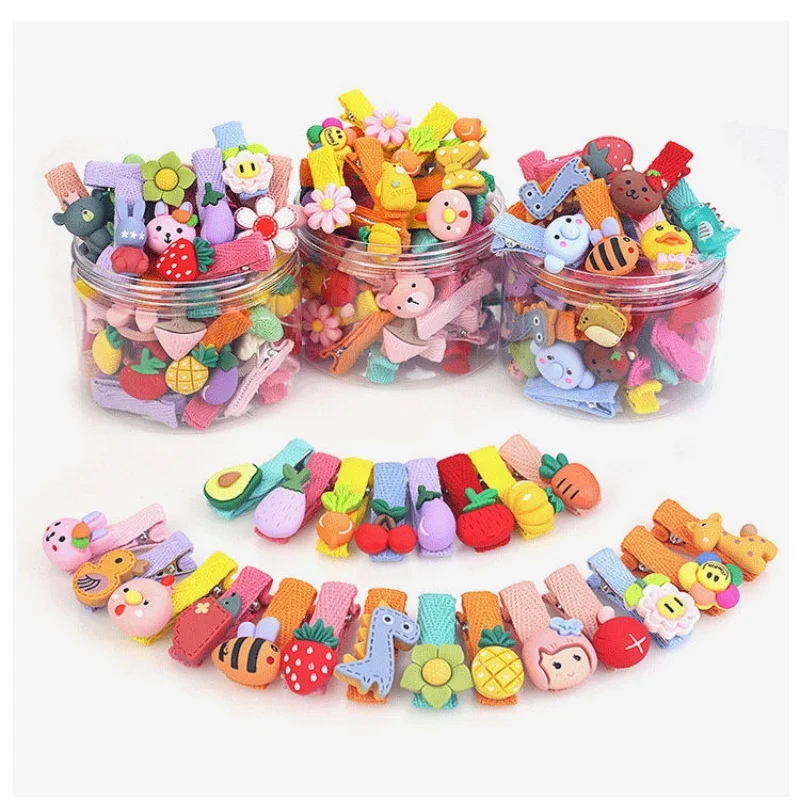 26Pcs/Box Baby Bows Hair Clips Girls Cartoon Hairpins Ins Fruit Hairclip For Kids Cute Flower Print Side Pin Hair Accessories