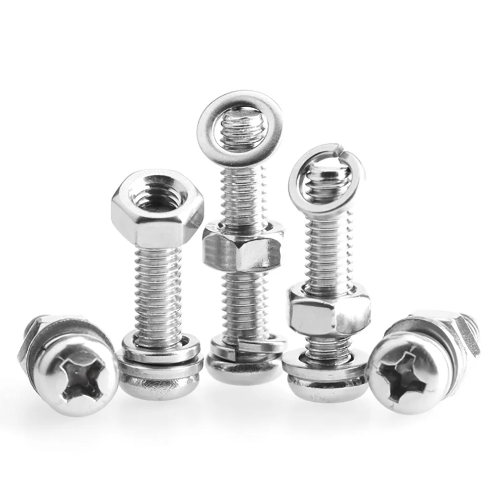 5/10/20/30/50pcs M2 M3 Phillips Screw Bolts Full Washers Full Thread Screws With Washer Nut Set Combination 304 Stainless Steel