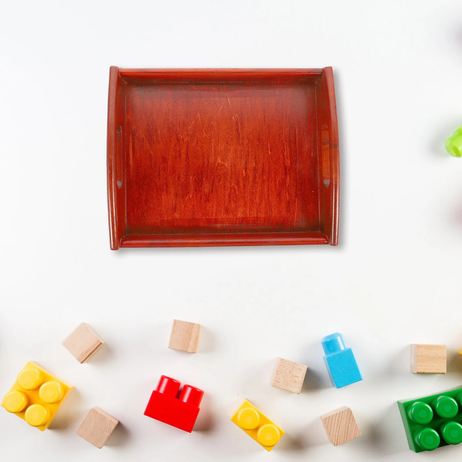 

Red Rosewood Tray Educational Sorting Organizer Wooden Craft Serving Art Classroom Supplies Natural Safe Edges Handles