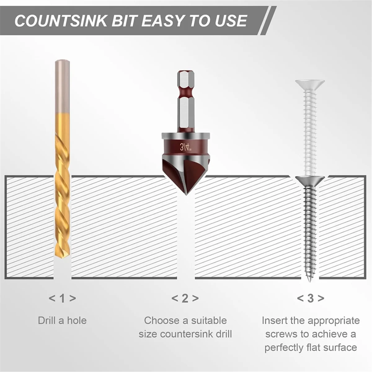 

AA98 5PCS Countersink Drill Bit Set, 82 Degree HSS Counter Sink Drill Bit for Wood, Metal, Plastic Countersink Bit Set