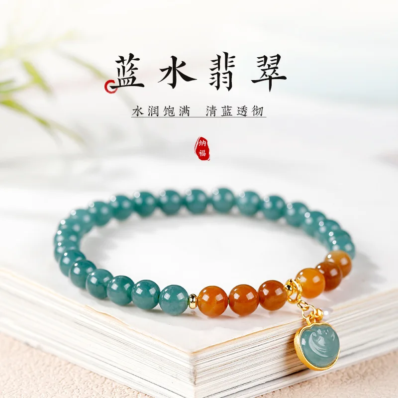 

Натуральная голубая вода, китайский кулон Ruyi, ювелирные изделия для рук, сахарный нефрит, счастливая бусина, браслет в древнем стиле, женский подарок, ручная веревка