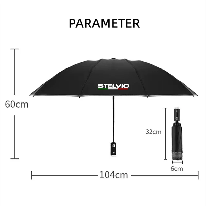 Fully Automatic UV Umbrella With LED Flashlight Reflective Stripe Reverse Umbrellas For Alfa Romeo Stelvio Car Accessories