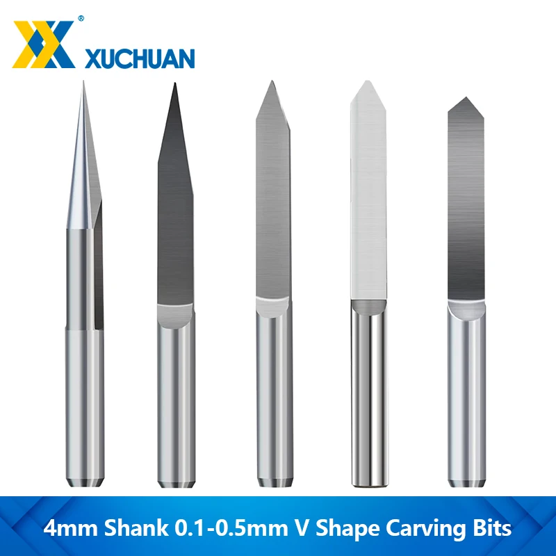 

XUCHUAN CNC Flat Bottom Carving Tools 4mm Shank Tungsten Carbide V Engraving Router Bit For Wood Acrylic PVC Milling Cutter