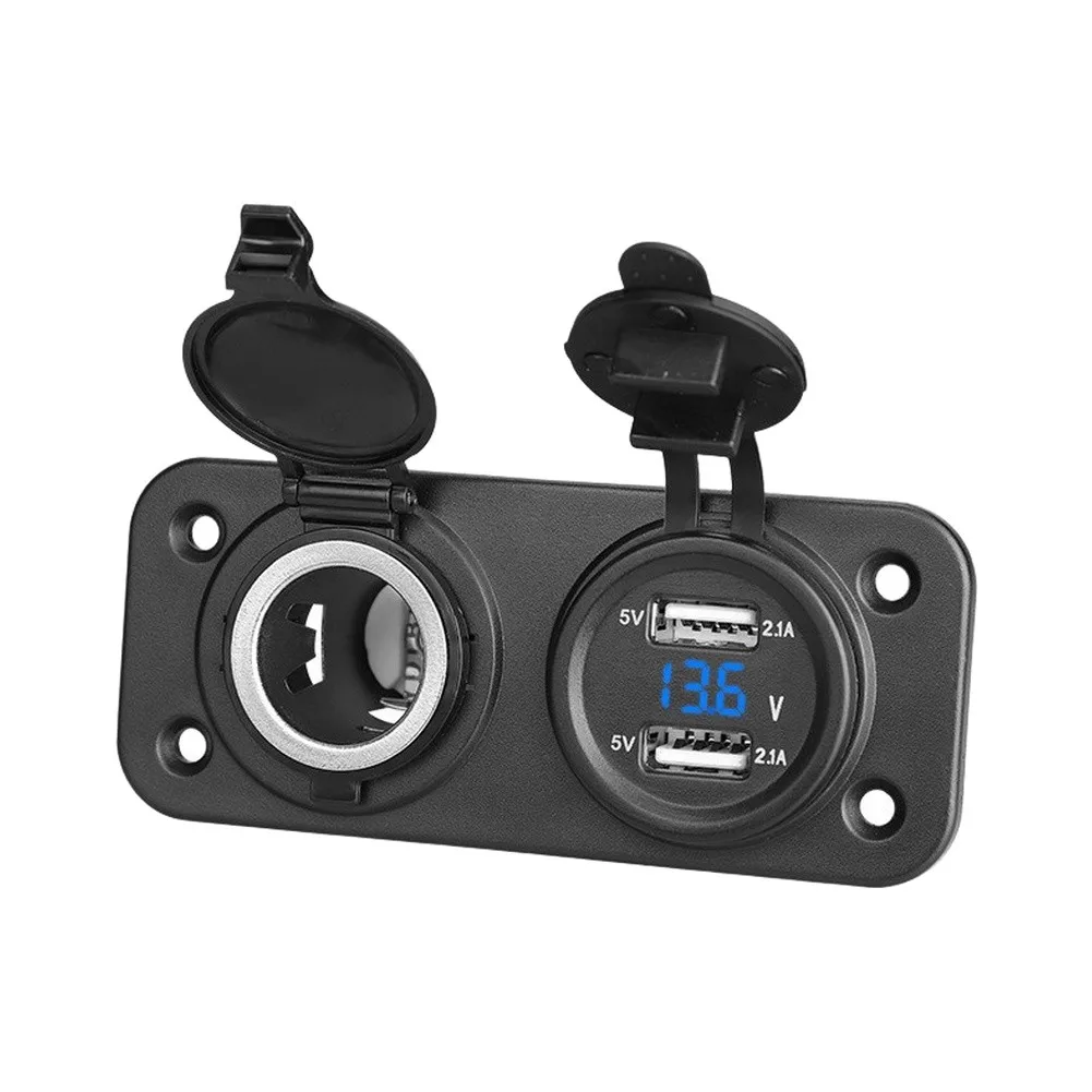 Waterproof Dual USB Car Socket 12-24V with Digital LED Voltmeter for Off-Road Vehicles RV Marine Trailer Tractor UTV