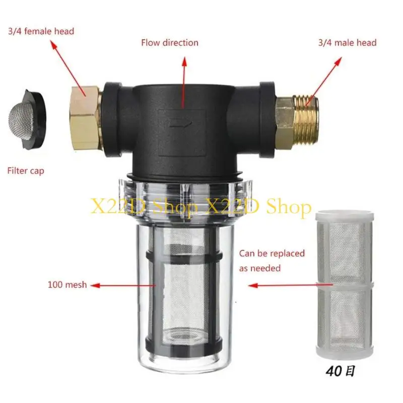 X22D Garden Hose Filter Attachment 100 Meshs Screen Sediment Filter Attachment Suitable for Pressure Washer Inlet Water