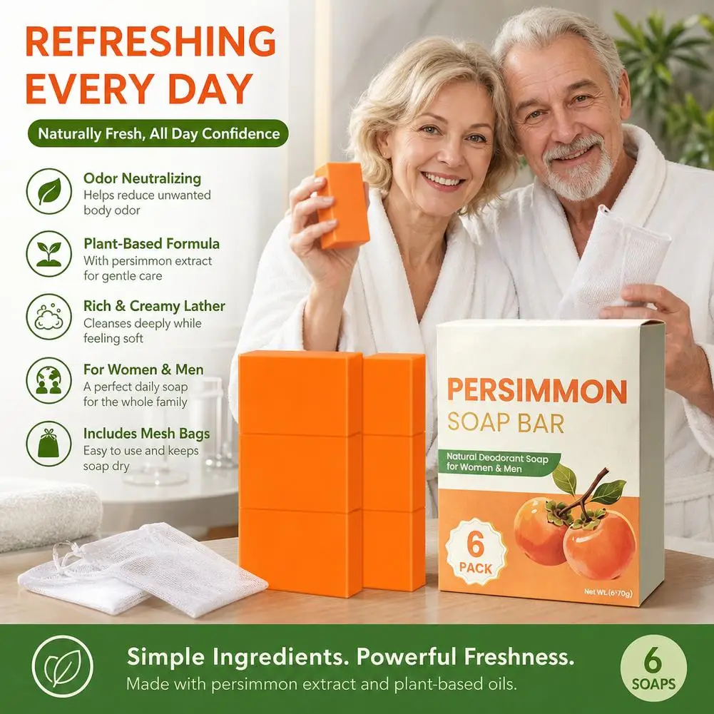 Persimmon Soap Bar for Body Odor Removal, Handmade Persimmon Green Tea Soap for Face and Body Wash Gentle Deodorant Bath Soap