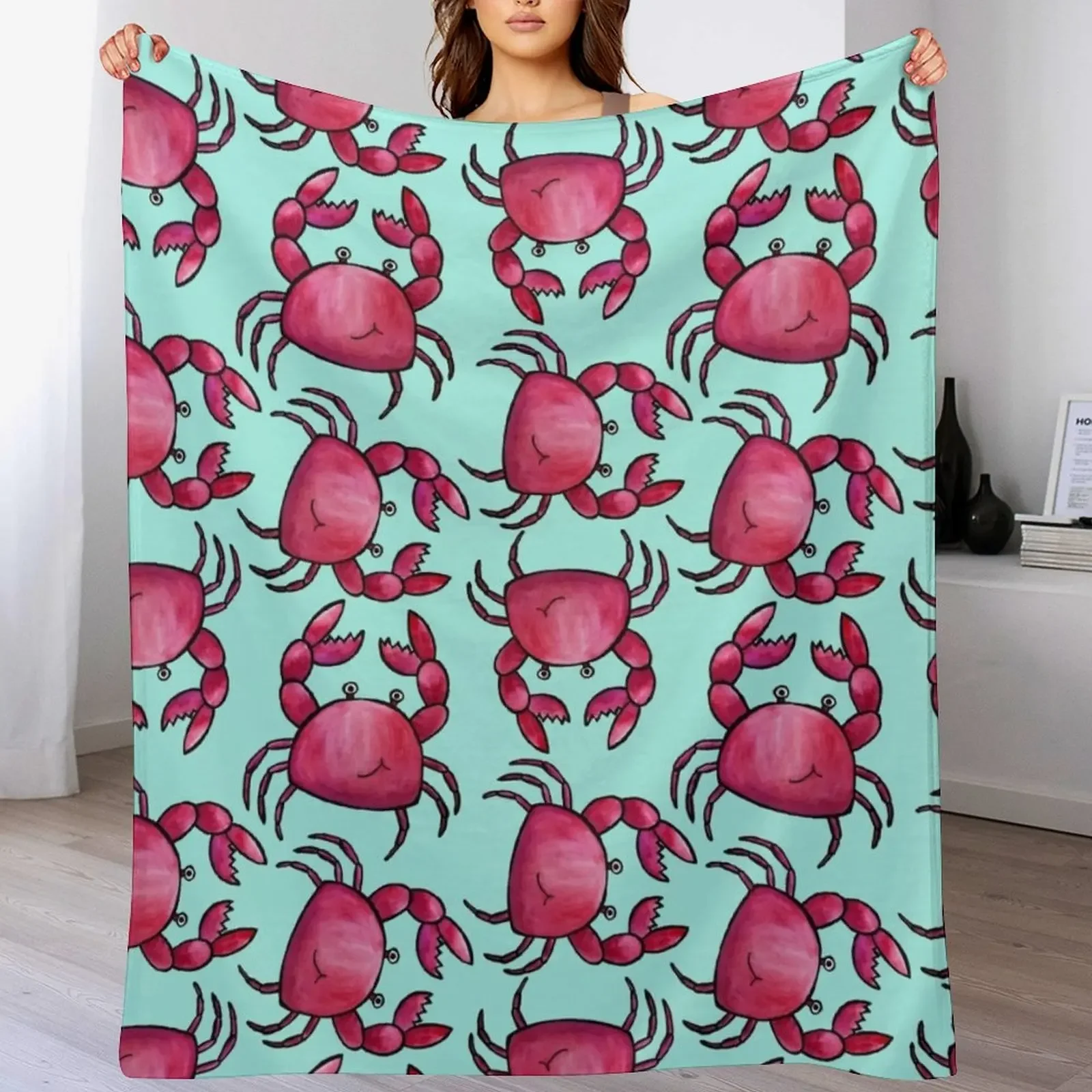 

Watercolor Crab Print Throw Blanket No Pilling Soft Warm Blanket for Bed