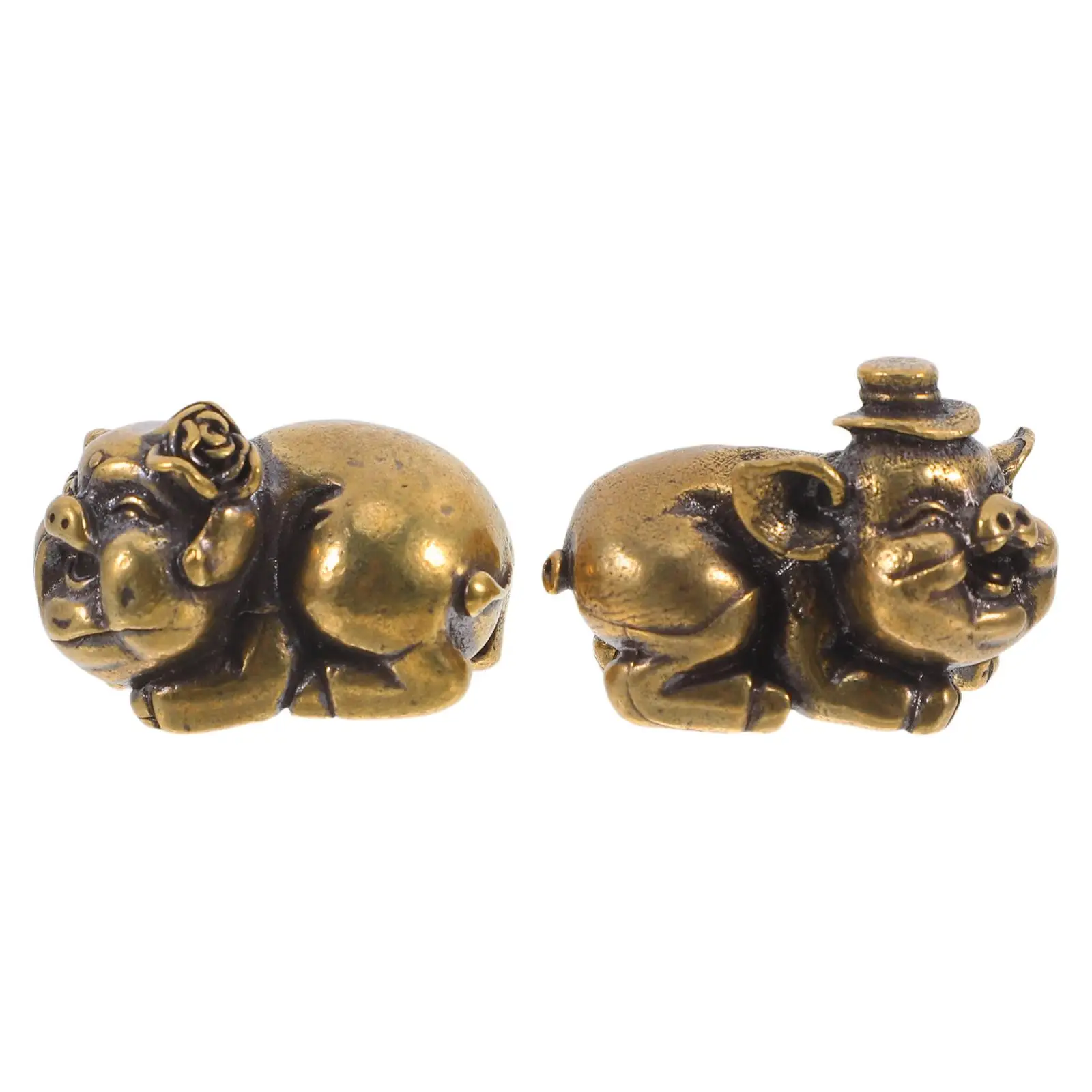 

2 Pcs Brass Pig Statue Decorative Sculpture Wedding Home Couples Modern Romantic Figurine Retro Pig Ornament