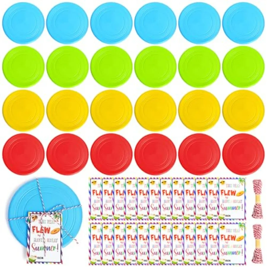 

24 Sets End of Year Gifts Bulk 7" Rubber Flying Discs with Ropes and Gift Cards Classroom Student Rewards from Teacher Summer B