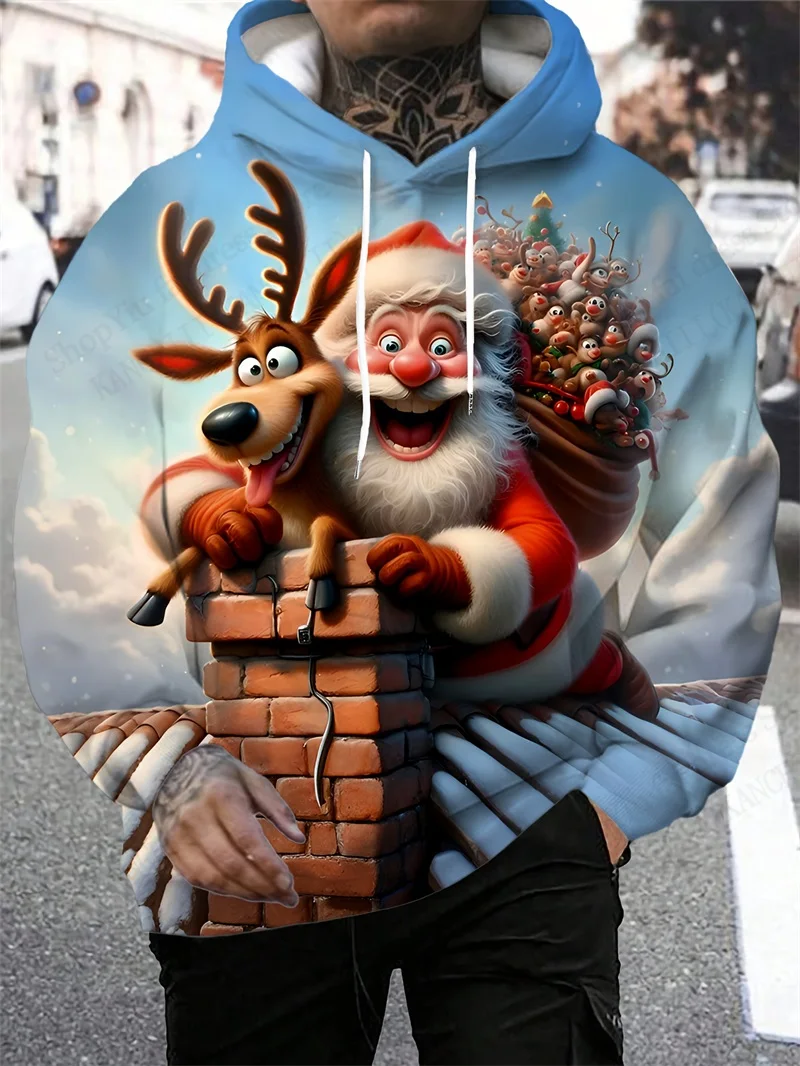 Impressão 3d papai noel elk hoodies para homens mulheres moda plus size natal moletom com capuz roupas masculinas festa de natal agasalho