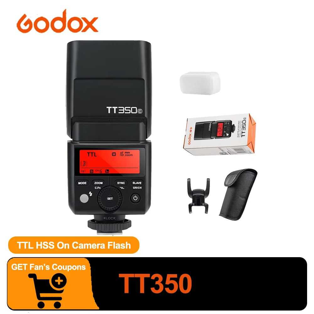 Godox TT350 TTL HSS GN36 On-Camera Flash Light 1/8000S 0.1-2.2s Recycle Time Speedlite for Canon Sony Nikon Fuji Olympus