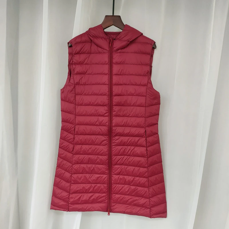 Ultra Light White Duck Down Vest Jacket Autumn Winter Women Warm Down Waistcoat Coat Parkas Female Sleeveless Long Hooded Tank