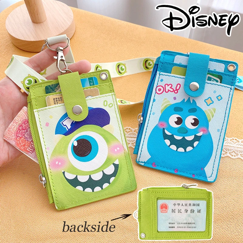 Disney Card Holders Coin Purse Multi Card Position Campus Card Cover ID Bus Pass Case with Lanyard Student Zipper Short Wallet