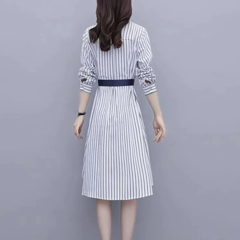 Spring Autumn Striped New In Women\'s Long Sleeve Dresses Kpop Elegant Party Hot One Pieces Elastic Clothing Thic G Female Dress