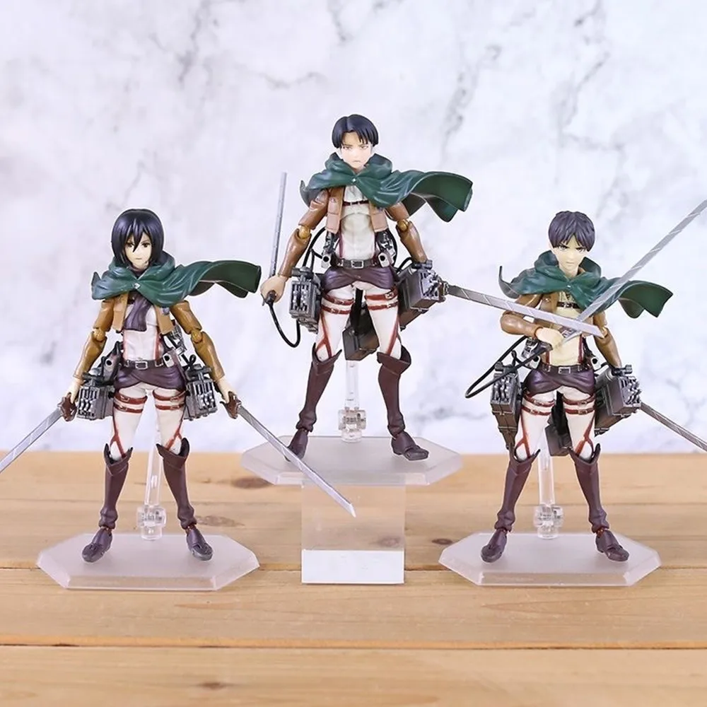14cm Attack on Titan Levi Rivaille Rival Mikasa Ackerman Eren Jaeger Action figure toys doll Christmas gift