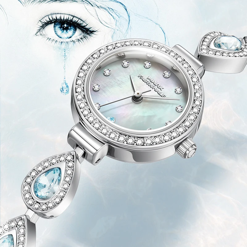 MARK FAIRWHALE FW‑3008 Luxury Crystal Diamond Wristwatch Metal Bracelet Small Dial Elegant Ladies Dress Watch For Women