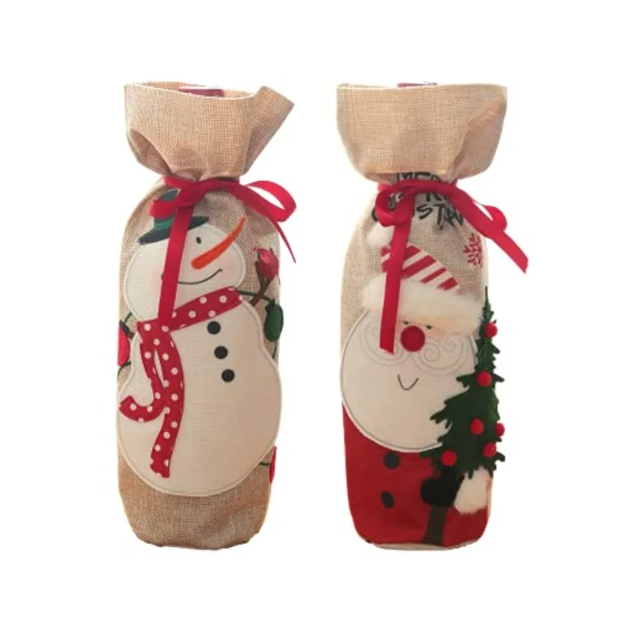 

Wine Christmas Bag, Burlap Wine Bottle Gift Bag with Drawstring, Reusable Wine Bottle Covers for Xmas Christmas Wedding Birthda