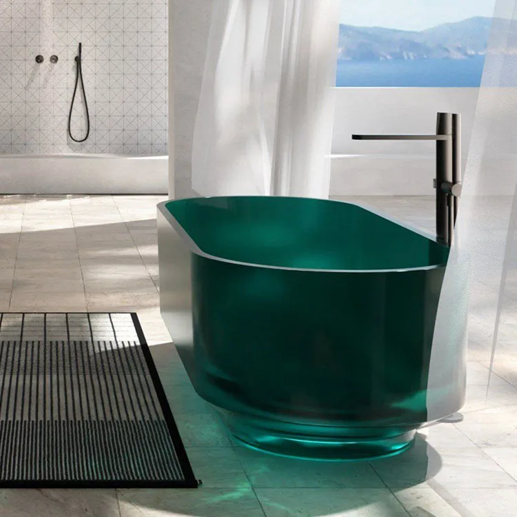 Transparent artificial stone bathtub, colored resin crystal couple bathtub, theme hotel and homestay bathtub