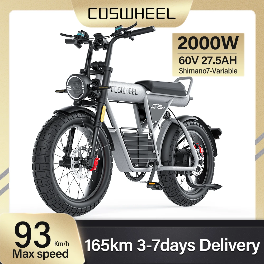 

Adult Electric Bike 2000W Motorcycle electric bicycle 93km/h Speed ebike 20*5.0 inch Fat Tire 60V 27.5AH Mountain dirt bike