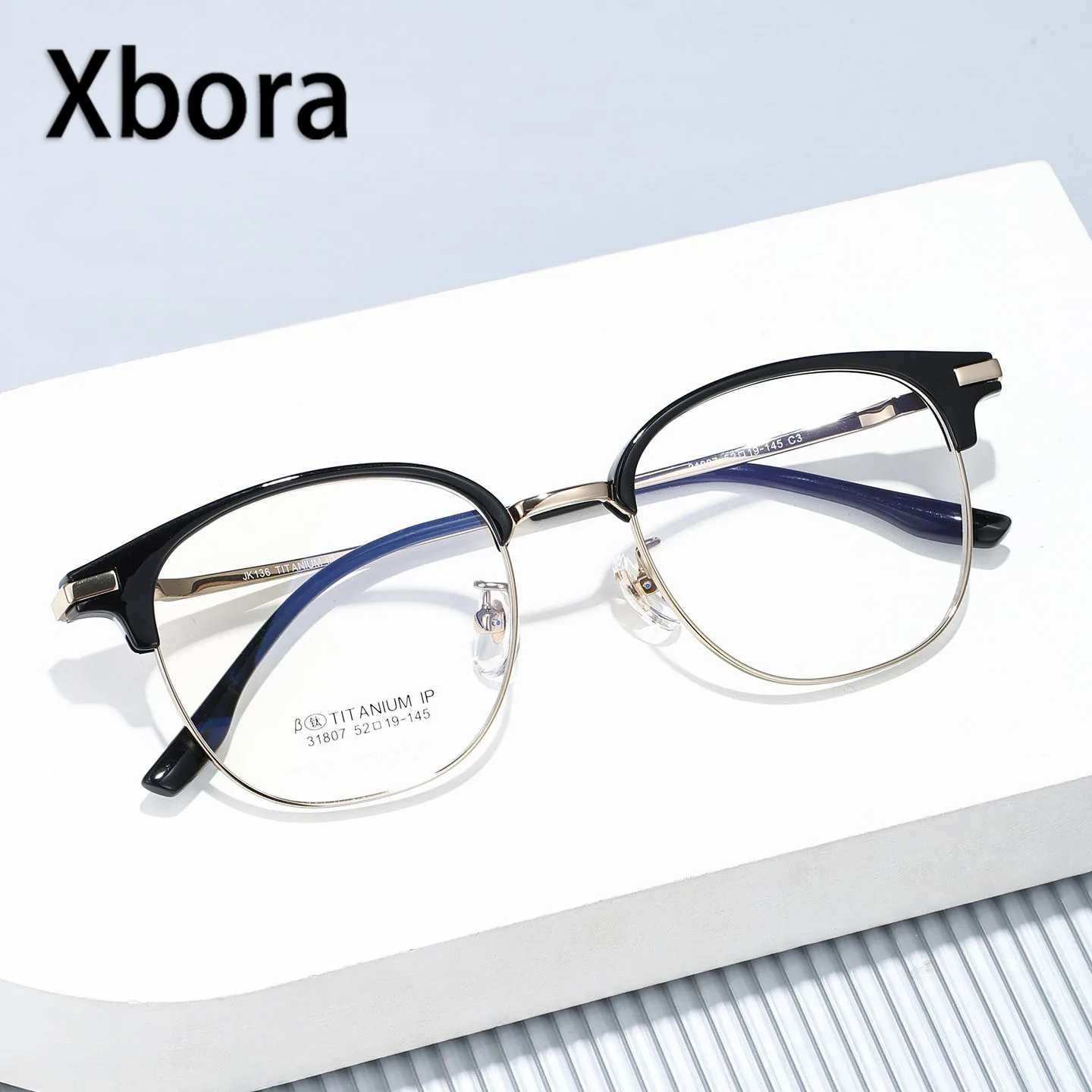 

XBORA titanium alloy men's round glasses fashionable casual trendy business oriented high-quality comfortable eyeglasses frame
