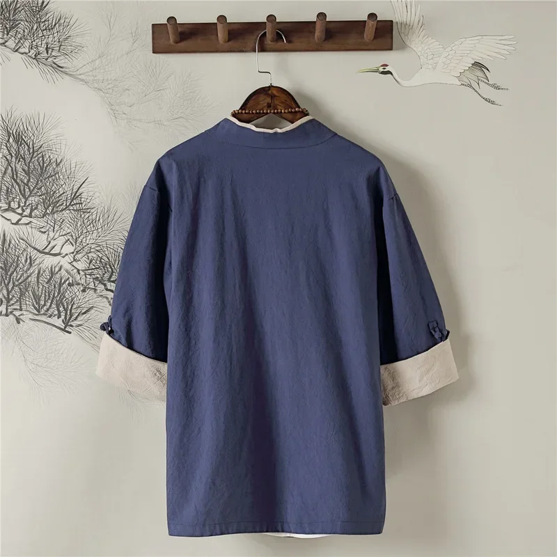 Chinese Style Zen Tea Tee Shirt Retro Cotton Linen Top Kung Fu Blouse T-shirt Japanese Samurai Kimono Haori Cardigan Casual Coat