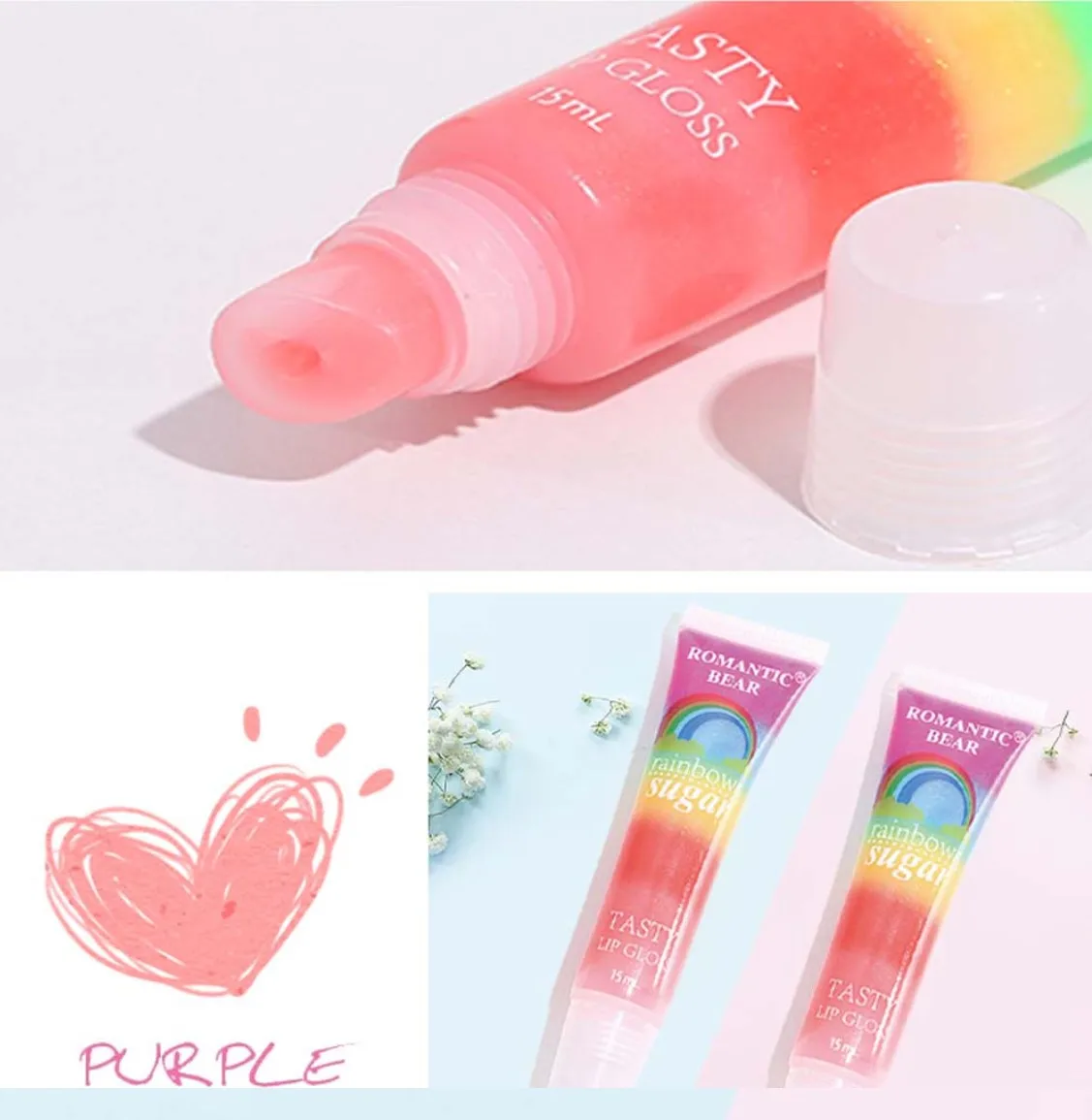 24pcs Makeup Rainbows Tool Lip Gloss Sequined Rainbow Jelly Lip Balm Delicious Lipstick Shiny Lip Tint Cosmetics Wholesale