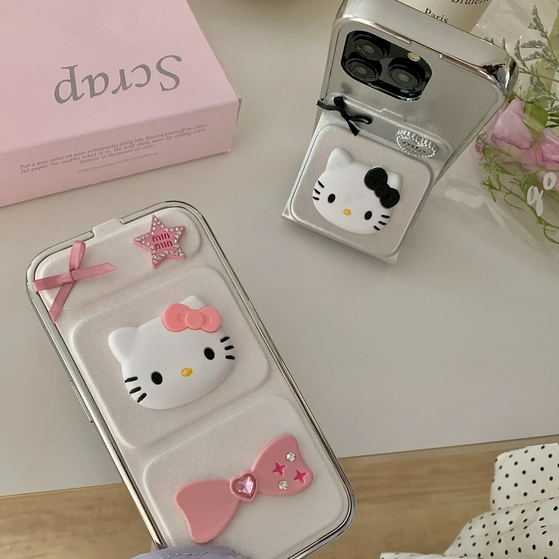 Custodia per telefono stereoscopica 3D Cute Cartoon Sanrio Hello Kitty per iPhone 15 14 13 12 11 Pro Max Cover posteriore pieghevole per supporto