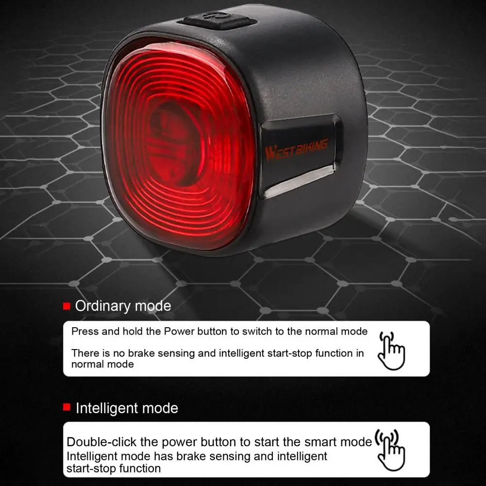 Safety Warning Bicycle Taillight Automatic Brake Detection Led Cycling Bike Tail Light Waterproof Rechargeable Easy for Bicycle