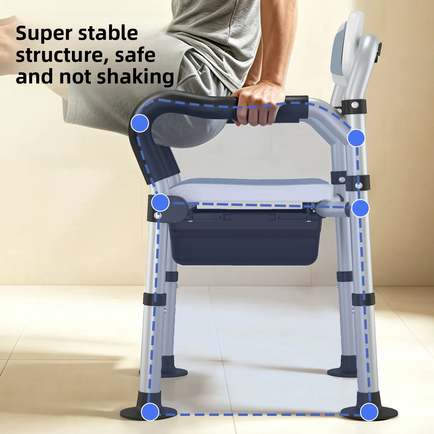 Folding Commode Chair with Armrests, Aluminum Alloy Toilet Seat and Shower Chair for Elderly Home Care
