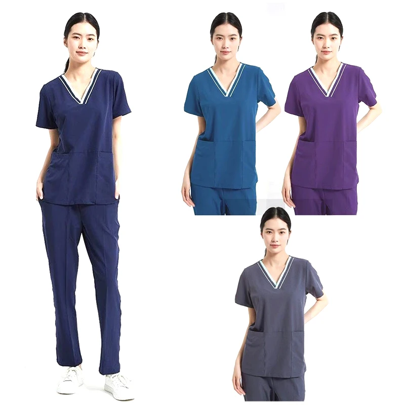 

2024 New High-End Hand Washing Clothes Breathable Dental Doctor Brush Hand Clothes Pet Doctor Surgical Suit V-Neck Nurse Suit