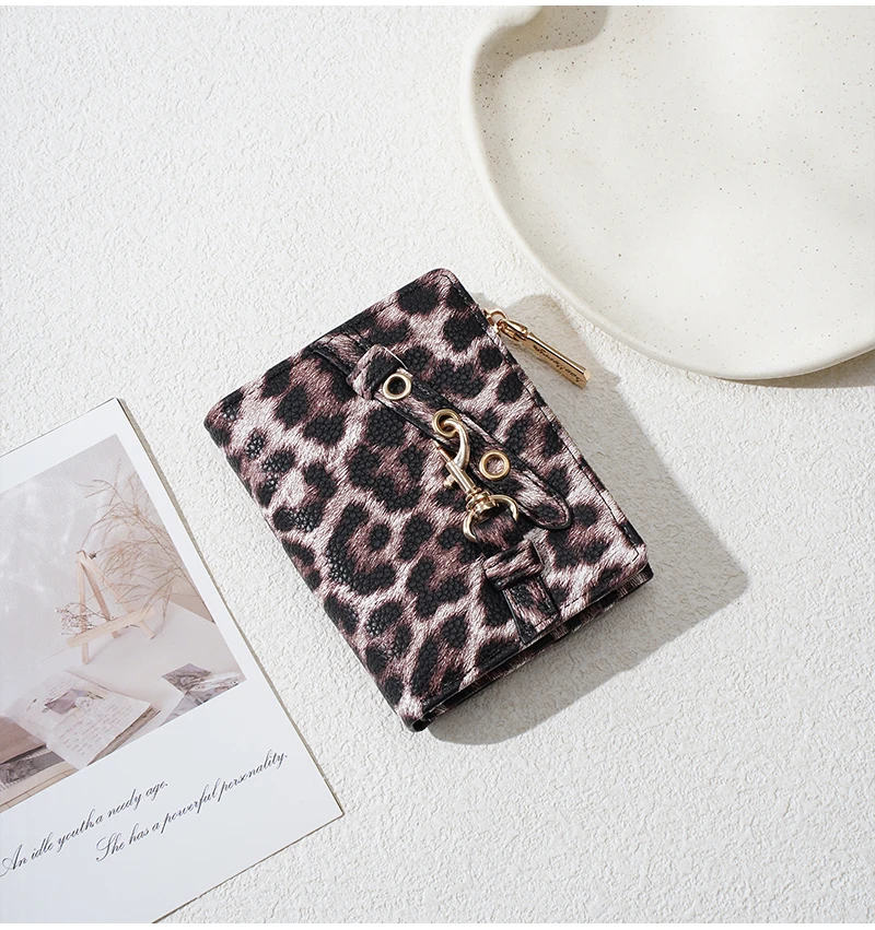 Baellerry Women's Leopard Short Wallets Pu Leather Wallets Vintage Female Coin Purse Large Capacity Hand Bag Card Holder