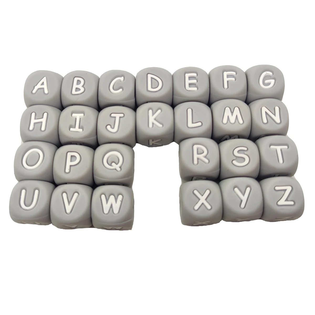 Gray Silicone Letters Alphabet Teether Beads 12mm Silicone Beads Personalized Name DIY Chewing Teething Pacifier Chain Bracelet