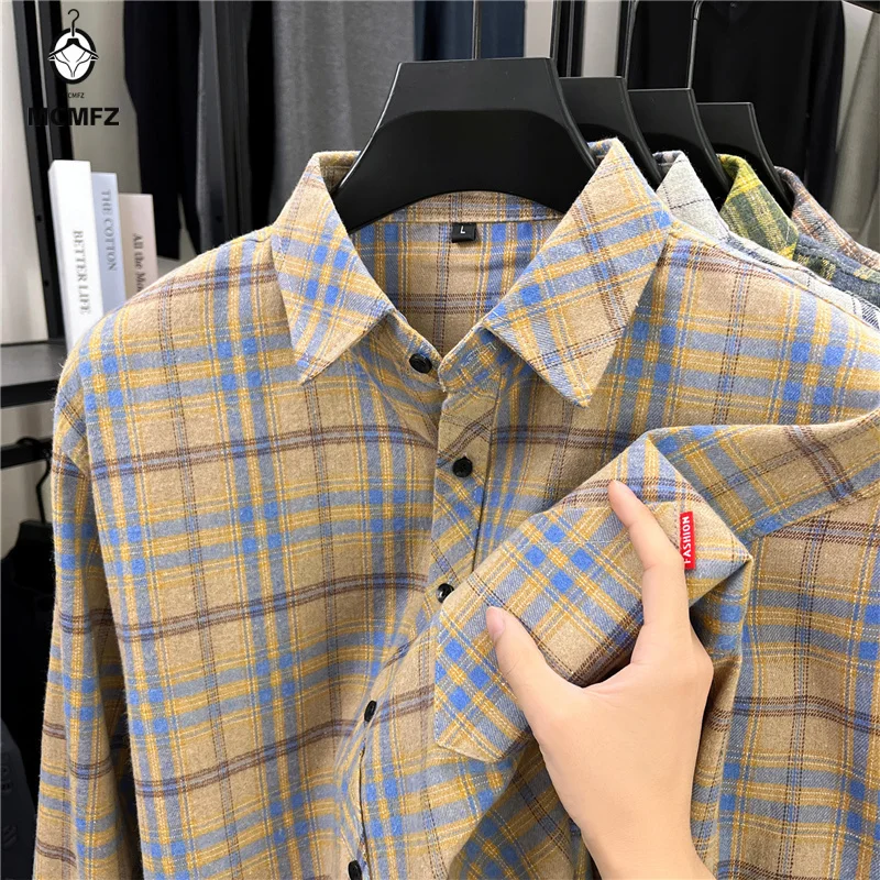 Vintage Plaid Woven Male Shirt Turn Down Collar Single Breasted Buttons Suitable for Hiking Shopping Daily Leisure Top