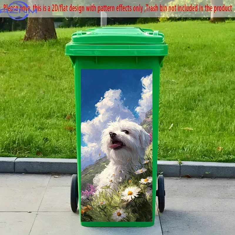 [2D Flat Printing] 1pc 2D Pattern Printing Kitchen Trash Can Sticker X Cm Puppy in Flower Bushes Theme Kitchen Home Decoration