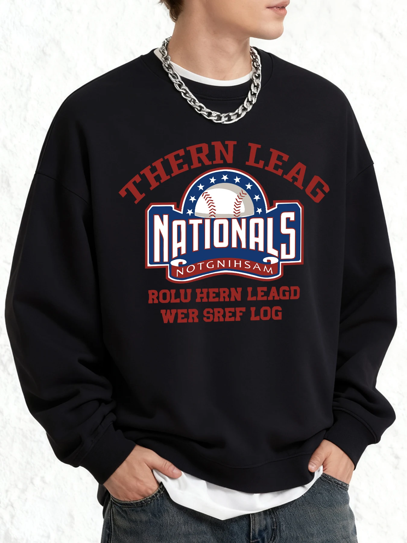 Baseball Nationals Sport Druck Männer Sweatshirts Warme Oversize Oansatz Pullover Casual Retro Top Herbst Dropped Schulter Kleidung