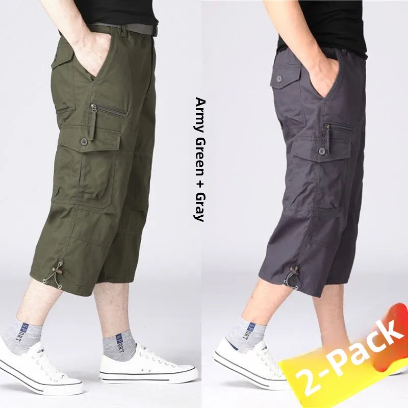 

Loose Straight Leg Seven-Foot Pants for Middle-Aged And ly Men Thin Multiple kets Casual Cotton Workwear Trousers