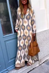 2024 yeni moda basit ve benzersiz baskılı v yaka uzun stil şık ve benzersiz kadın Slim Fit elbise