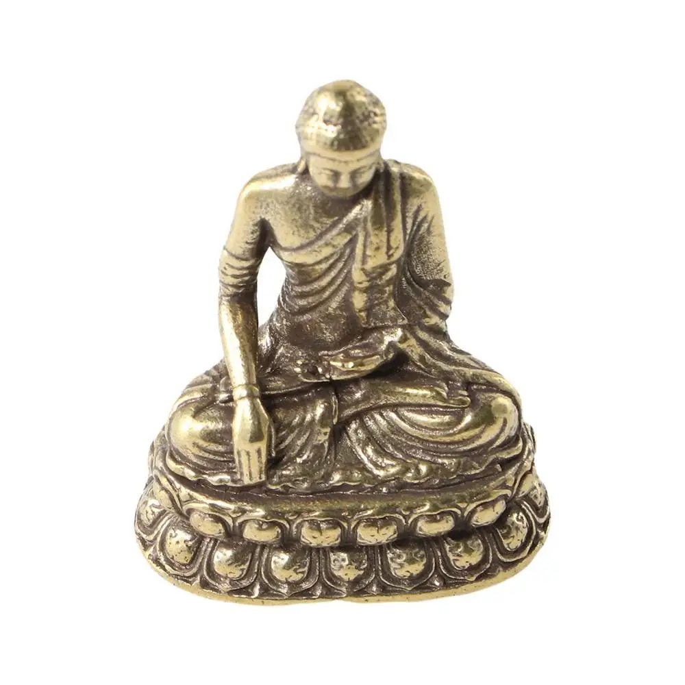 Vintage Brass Sitting Buddha Figurine Small Sakyamuni Statue for Collection Journey Worship Antique Home Desktop Decor