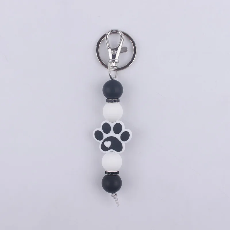 Cartoon Dog Paw Handmade Beaded Silicone Key Chains Wristlet Lanyard Bracelet Keyring Women Men New Car Bag Pendant Key Chains