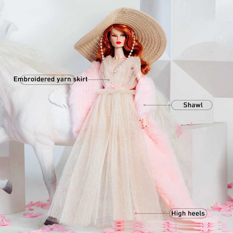 European Fashion Feather Dress Gauze Skirt 32cm Supermodel Doll Clothes Suit Exquisite Accessories Set DIY Toys Collector Gifts