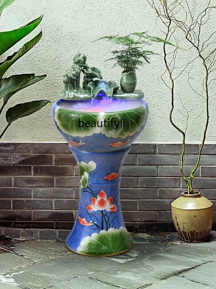 

07Chinese Style Flowing Water Ornaments Living Room Fish Tank Floor Entrance Circulating Water Humidification Decoration